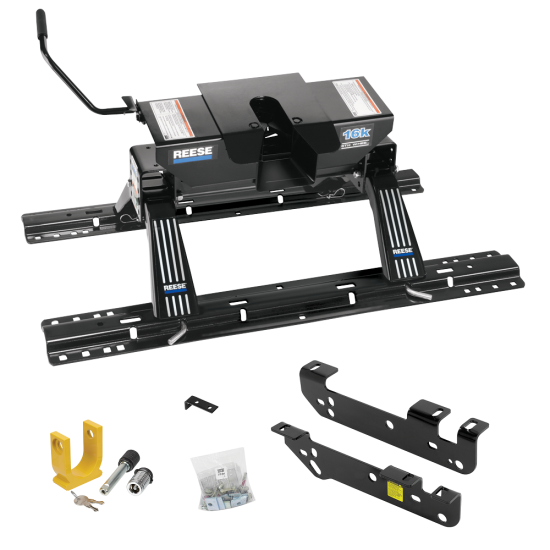 For 2011-2016 Ford F-250 Super Duty Custom Industry Standard Above Bed Rail Kit + 16K Fifth Wheel + King Pin Lock (For 5'8 or Shorter Bed (Sidewinder Required), Except Cab & Chassis, w/o Factory Puck System Models) By Reese