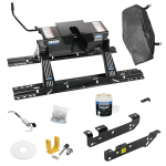 For 2011-2016 Ford F-350 Super Duty Custom Industry Standard Above Bed Rail Kit + 16K Fifth Wheel + King Pin Lock + Base Rail Lock + 10" Lube Plate + Fifth Wheel Cover + Lube (For 5'8 or Shorter Bed (Sidewinder Required), Except Cab & Chassis, w/