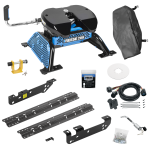 For 2011-2016 Ford F-250 Super Duty Custom Industry Standard Above Bed Rail Kit + Reese M5 20K Fifth Wheel + In-Bed Wiring + King Pin Lock + Base Rail Lock + 10" Lube Plate + Fifth Wheel Cover + Lube (For 5'8 or Shorter Bed (Sidewinder Required), Exc