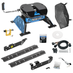 For 2011-2016 Ford F-450 Super Duty Custom Industry Standard Above Bed Rail Kit + Reese M5 27K Fifth Wheel + In-Bed Wiring + King Pin Lock + Base Rail Lock + 10" Lube Plate + Fifth Wheel Cover + Lube (For 5'8 or Shorter Bed (Sidewinder Required), Exc