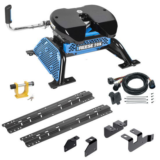 For 2014-2018 RAM 2500 Custom Industry Standard Above Bed Rail Kit + Reese M5 20K Fifth Wheel + In-Bed Wiring + King Pin Lock (For 6-1/2' and 8 foot Bed, w/o Factory Puck System Models) By Reese