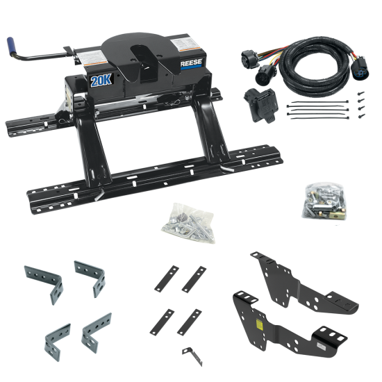 For 1999-2004 GMC Sierra 2500 Custom Industry Standard Above Bed Rail Kit + 20K Fifth Wheel + In-Bed Wiring (For 6-1/2' and 8 foot Bed, w/o Factory Puck System Models) By Reese