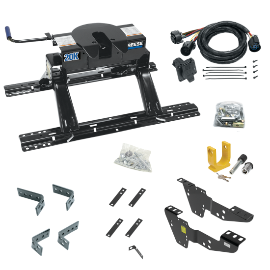 For 2001-2006 GMC Sierra 3500 Custom Industry Standard Above Bed Rail Kit + 20K Fifth Wheel + In-Bed Wiring + King Pin Lock (For 6-1/2' and 8 foot Bed, w/o Factory Puck System Models) By Reese