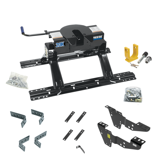 For 1999-2004 GMC Sierra 2500 Custom Industry Standard Above Bed Rail Kit + 20K Fifth Wheel + King Pin Lock (For 6-1/2' and 8 foot Bed, w/o Factory Puck System Models) By Reese