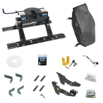 For 2001-2006 GMC Sierra 3500 Custom Industry Standard Above Bed Rail Kit + 20K Fifth Wheel + King Pin Lock + Base Rail Lock + 10" Lube Plate + Fifth Wheel Cover + Lube (For 5'8 or Shorter Bed (Sidewinder Required), w/o Factory Puck System Models) By