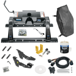 For 2001-2010 GMC Sierra 2500 HD Custom Industry Standard Above Bed Rail Kit + 16K Fifth Wheel + In-Bed Wiring + King Pin Lock + Base Rail Lock + 10" Lube Plate + Fifth Wheel Cover + Lube (For 6-1/2' and 8 foot Bed, w/o Factory Puck System Models) By