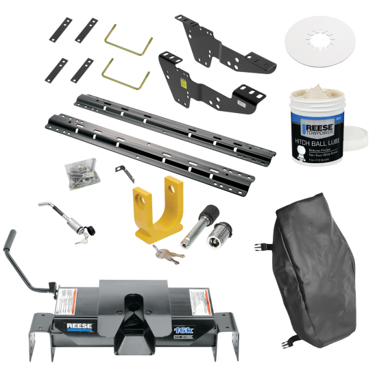 For 2001-2006 GMC Sierra 3500 Custom Industry Standard Above Bed Rail Kit + 16K Fifth Wheel + King Pin Lock + Base Rail Lock + 10" Lube Plate + Fifth Wheel Cover + Lube (For 5'8 or Shorter Bed (Sidewinder Required), w/o Factory Puck System Models) By