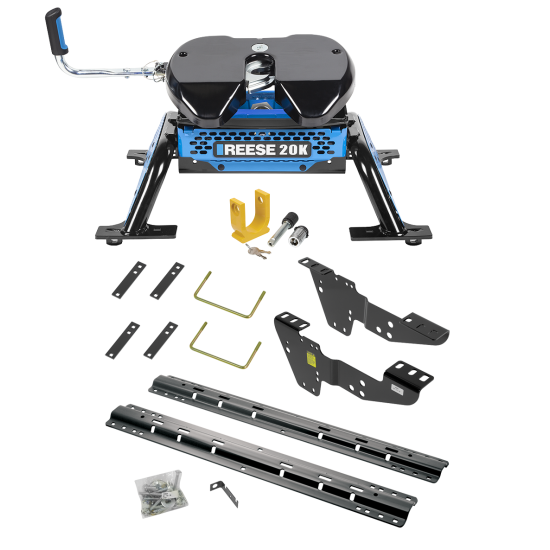 For 2001-2006 GMC Sierra 3500 Custom Industry Standard Above Bed Rail Kit + Reese M5 20K Fifth Wheel + King Pin Lock (For 5'8 or Shorter Bed (Sidewinder Required), w/o Factory Puck System Models) By Reese