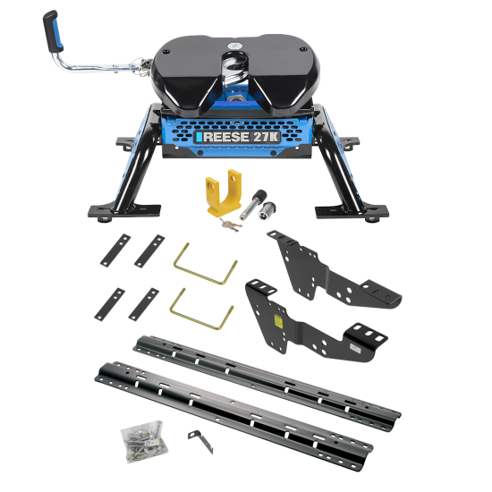 For 1999-2004 GMC Sierra 2500 Custom Industry Standard Above Bed Rail Kit + Reese M5 27K Fifth Wheel + King Pin Lock (For 6-1/2' and 8 foot Bed, w/o Factory Puck System Models) By Reese