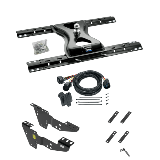 For 1999-2004 GMC Sierra 2500 Custom Industry Standard Above Bed Rail Kit + 25K Reese Gooseneck Hitch + In-Bed Wiring (For 5'8 or Shorter Bed (Sidewinder Required), w/o Factory Puck System Models) By Reese