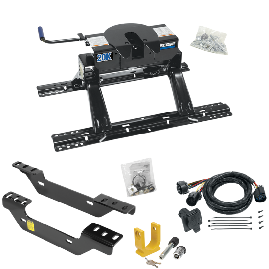 For 2011-2019 Chevrolet Silverado 3500 HD Custom Industry Standard Above Bed Rail Kit + 20K Fifth Wheel + In-Bed Wiring + King Pin Lock (For 6-1/2' and 8 foot Bed, Except w/OEM HD Towing Prep Package, w/o Factory Puck System Models) By Reese