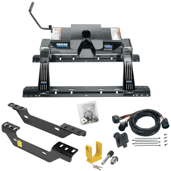 For 2011-2019 Chevrolet Silverado 3500 HD Custom Industry Standard Above Bed Rail Kit + 16K Fifth Wheel + In-Bed Wiring + King Pin Lock (For 6-1/2' and 8 foot Bed, Except w/OEM HD Towing Prep Package, w/o Factory Puck System Models) By Reese