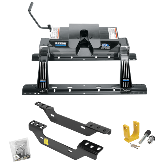 For 2011-2019 Chevrolet Silverado 3500 HD Custom Industry Standard Above Bed Rail Kit + 16K Fifth Wheel + King Pin Lock (For 6-1/2' and 8 foot Bed, Except w/OEM HD Towing Prep Package, w/o Factory Puck System Models) By Reese