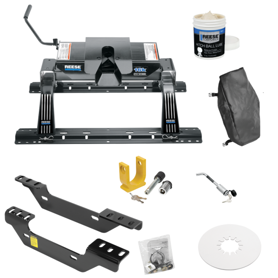 For 2011-2019 Chevrolet Silverado 3500 HD Custom Industry Standard Above Bed Rail Kit + 16K Fifth Wheel + King Pin Lock + Base Rail Lock + 10" Lube Plate + Fifth Wheel Cover + Lube (For 6-1/2' and 8 foot Bed, Except w/OEM HD Towing Prep Package, w/o 