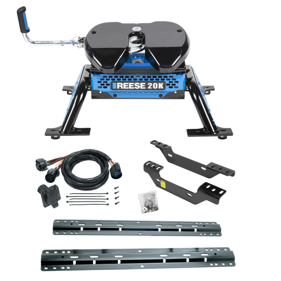 For 2011-2019 Chevrolet Silverado 2500 HD Custom Industry Standard Above Bed Rail Kit + Reese M5 20K Fifth Wheel + In-Bed Wiring (For 6-1/2' and 8 foot Bed, Except w/OEM HD Towing Prep Package, w/o Factory Puck System Models) By Reese