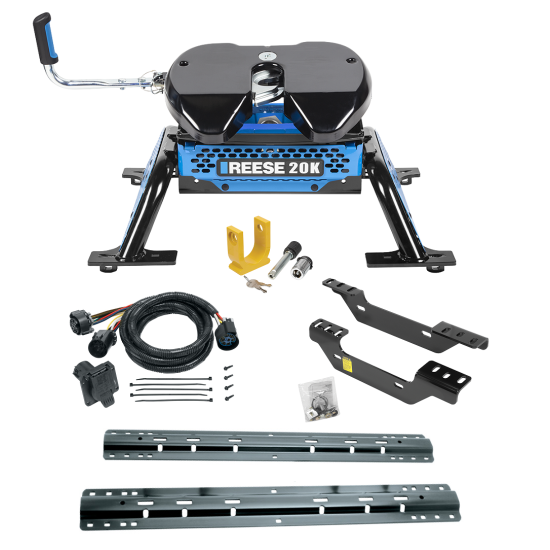 For 2011-2019 Chevrolet Silverado 2500 HD Custom Industry Standard Above Bed Rail Kit + Reese M5 20K Fifth Wheel + In-Bed Wiring + King Pin Lock (For 5'8 or Shorter Bed (Sidewinder Required), Except w/OEM HD Towing Prep Package, w/o Factory Puck System Mo