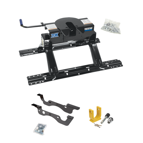 For 2017-2022 Ford F-250 Super Duty Custom Industry Standard Above Bed Rail Kit + 20K Fifth Wheel + King Pin Lock (For 5'8 or Shorter Bed (Sidewinder Required), Except Dual Rear Wheel or Cab & Chassis, w/o Factory Puck System Models) By Reese