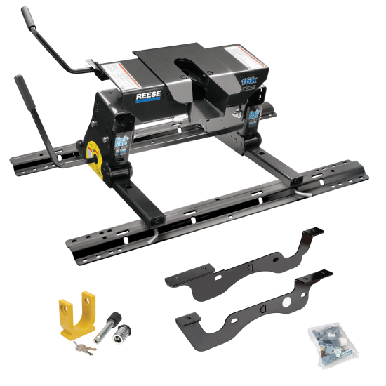 For 2017-2022 Ford F-350 Super Duty Custom Industry Standard Above Bed Rail Kit + 16K Fifth Wheel + Square Slider + King Pin Lock (For 6-1/2' or Shorter Bed, Except Dual Rear Wheel or Cab & Chassis, w/o Factory Puck System Models) By Reese