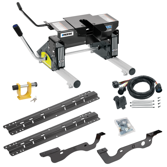 For 2017-2022 Ford F-350 Super Duty Custom Industry Standard Above Bed Rail Kit + 16K Fifth Wheel + Round Tube Slider + In-Bed Wiring + King Pin Lock (For 6-1/2' or Shorter Bed, Except Dual Rear Wheel or Cab & Chassis, w/o Factory Puck System Models) 