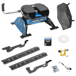 For 2017-2022 Ford F-350 Super Duty Custom Industry Standard Above Bed Rail Kit + Reese M5 27K Fifth Wheel + King Pin Lock + Base Rail Lock + 10" Lube Plate + Fifth Wheel Cover + Lube (For 6-1/2' and 8 foot Bed, Except Dual Rear Wheel or Cab & Ch