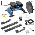 For 2004-2014 Ford F-150 Custom Industry Standard Above Bed Rail Kit + Reese M5 20K Fifth Wheel + In-Bed Wiring + King Pin Lock + Base Rail Lock + 10" Lube Plate + Fifth Wheel Cover + Lube (For 6-1/2' and 8 foot Bed, w/o Factory Puck System Models) B