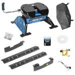 For 2004-2014 Ford F-150 Custom Industry Standard Above Bed Rail Kit + Reese M5 20K Fifth Wheel + King Pin Lock + Base Rail Lock + 10" Lube Plate + Fifth Wheel Cover + Lube (For 6-1/2' and 8 foot Bed, w/o Factory Puck System Models) By Reese