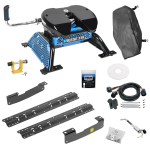 For 2004-2014 Ford F-150 Custom Industry Standard Above Bed Rail Kit + Reese M5 27K Fifth Wheel + In-Bed Wiring + King Pin Lock + Base Rail Lock + 10" Lube Plate + Fifth Wheel Cover + Lube (For 5'8 or Shorter Bed (Sidewinder Required), w/o Factory Pu