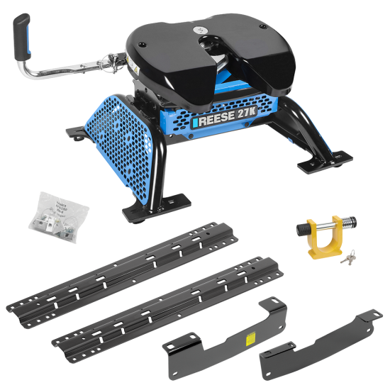 For 2004-2014 Ford F-150 Custom Industry Standard Above Bed Rail Kit + Reese M5 27K Fifth Wheel + King Pin Lock (For 5'8 or Shorter Bed (Sidewinder Required), w/o Factory Puck System Models) By Reese