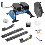 For 2004-2014 Ford F-150 Custom Industry Standard Above Bed Rail Kit + Reese M5 27K Fifth Wheel + King Pin Lock + Base Rail Lock + 10" Lube Plate + Fifth Wheel Cover + Lube (For 6-1/2' and 8 foot Bed, w/o Factory Puck System Models) By Reese