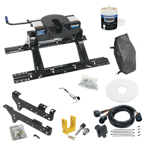 For 1999-2010 Ford F-350 Super Duty Custom Industry Standard Above Bed Rail Kit + 20K Fifth Wheel + In-Bed Wiring + King Pin Lock + Base Rail Lock + 10" Lube Plate + Fifth Wheel Cover + Lube (For 5'8 or Shorter Bed (Sidewinder Required), Except Cab &