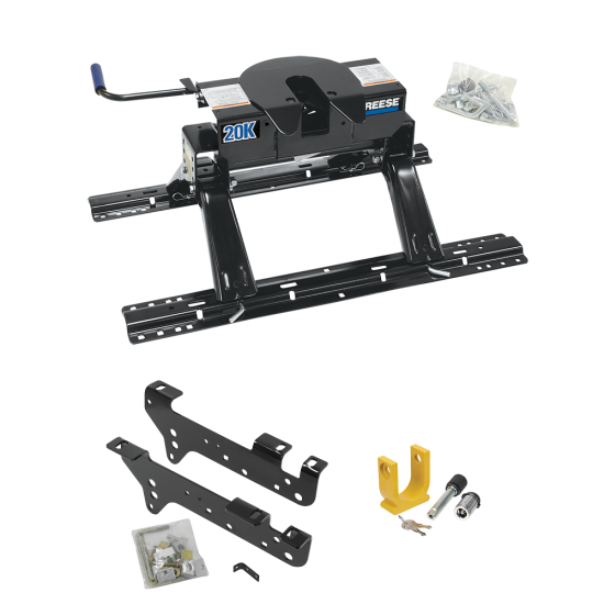 For 1999-2010 Ford F-350 Super Duty Custom Industry Standard Above Bed Rail Kit + 20K Fifth Wheel + King Pin Lock (For 5'8 or Shorter Bed (Sidewinder Required), Except Cab & Chassis, w/o Factory Puck System Models) By Reese