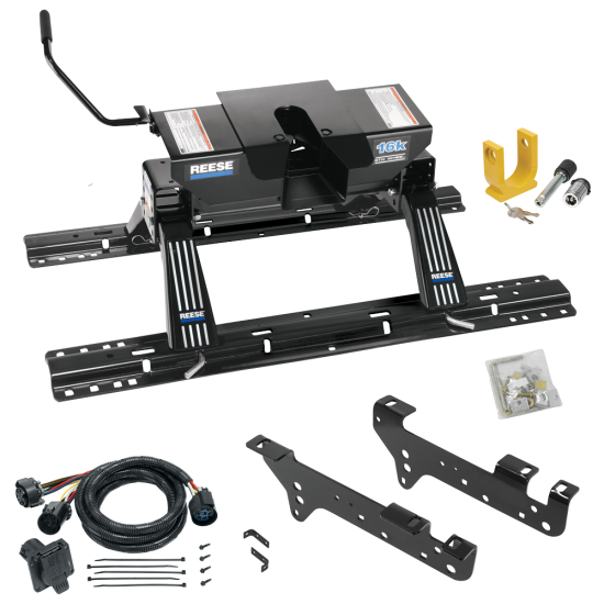 For 1999-2010 Ford F-250 Super Duty Custom Industry Standard Above Bed Rail Kit + 16K Fifth Wheel + In-Bed Wiring + King Pin Lock (For 5'8 or Shorter Bed (Sidewinder Required), Except Cab & Chassis, w/o Factory Puck System Models) By Reese