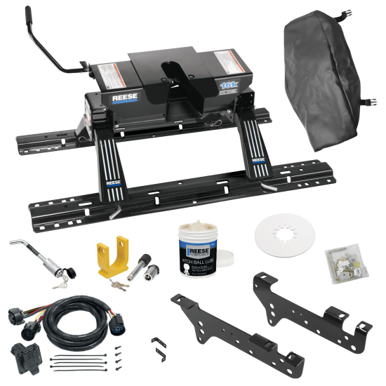 For 1999-2010 Ford F-250 Super Duty Custom Industry Standard Above Bed Rail Kit + 16K Fifth Wheel + In-Bed Wiring + King Pin Lock + Base Rail Lock + 10" Lube Plate + Fifth Wheel Cover + Lube (For 5'8 or Shorter Bed (Sidewinder Required), Except Cab &