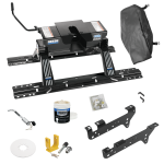 For 1999-2010 Ford F-250 Super Duty Custom Industry Standard Above Bed Rail Kit + 16K Fifth Wheel + King Pin Lock + Base Rail Lock + 10" Lube Plate + Fifth Wheel Cover + Lube (For 5'8 or Shorter Bed (Sidewinder Required), Except Cab & Chassis, w/