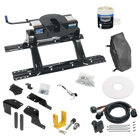 For 2007-2021 Toyota Tundra Custom Industry Standard Above Bed Rail Kit + 20K Fifth Wheel + In-Bed Wiring + King Pin Lock + Base Rail Lock + 10" Lube Plate + Fifth Wheel Cover + Lube (For 5'8 or Shorter Bed (Sidewinder Required), w/o Factory Puck Sys