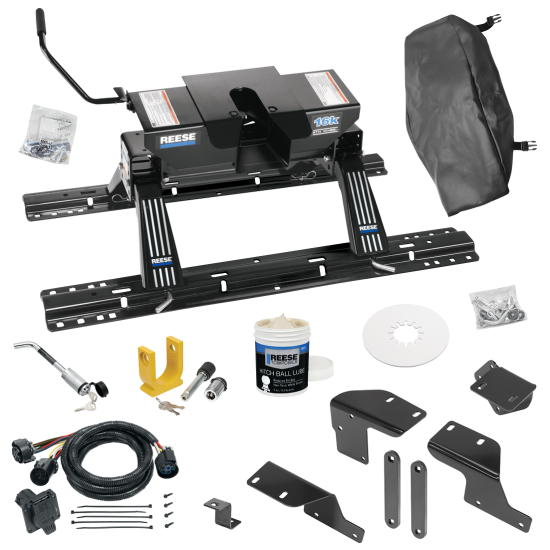 For 2007-2021 Toyota Tundra Custom Industry Standard Above Bed Rail Kit + 16K Fifth Wheel + In-Bed Wiring + King Pin Lock + Base Rail Lock + 10" Lube Plate + Fifth Wheel Cover + Lube (For 5'8 or Shorter Bed (Sidewinder Required), w/o Factory Puck Sys