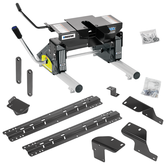 For 2007-2021 Toyota Tundra Custom Industry Standard Above Bed Rail Kit + 16K Fifth Wheel + Round Tube Slider (For 6-1/2' or Shorter Bed, w/o Factory Puck System Models) By Reese