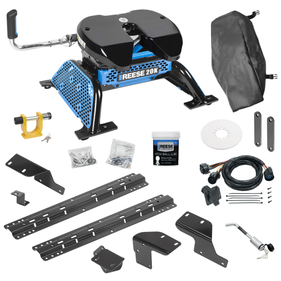 For 2007-2021 Toyota Tundra Custom Industry Standard Above Bed Rail Kit + Reese M5 20K Fifth Wheel + In-Bed Wiring + King Pin Lock + Base Rail Lock + 10" Lube Plate + Fifth Wheel Cover + Lube (For 6-1/2' and 8 foot Bed, w/o Factory Puck System Models