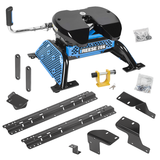 For 2007-2021 Toyota Tundra Custom Industry Standard Above Bed Rail Kit + Reese M5 20K Fifth Wheel + King Pin Lock (For 5'8 or Shorter Bed (Sidewinder Required), w/o Factory Puck System Models) By Reese