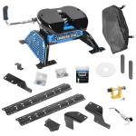 For 2007-2021 Toyota Tundra Custom Industry Standard Above Bed Rail Kit + Reese M5 27K Fifth Wheel + King Pin Lock + Base Rail Lock + 10" Lube Plate + Fifth Wheel Cover + Lube (For 5'8 or Shorter Bed (Sidewinder Required), w/o Factory Puck System Mod