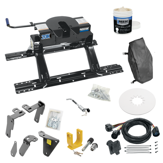 For 2013-2024 RAM 3500 Custom Industry Standard Above Bed Rail Kit + 20K Fifth Wheel + In-Bed Wiring + King Pin Lock + Base Rail Lock + 10" Lube Plate + Fifth Wheel Cover + Lube (For 5'8 or Shorter Bed (Sidewinder Required), w/o Factory Puck System M