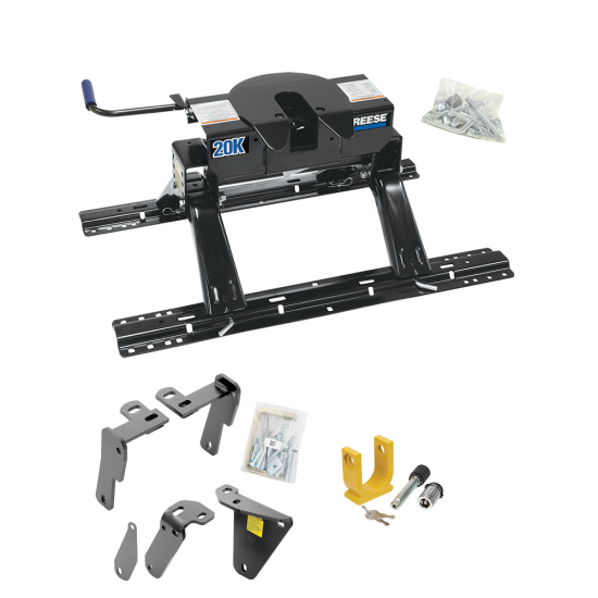 For 2013-2024 RAM 3500 Custom Industry Standard Above Bed Rail Kit + 20K Fifth Wheel + King Pin Lock (For 5'8 or Shorter Bed (Sidewinder Required), w/o Factory Puck System Models) By Reese