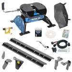 For 2013-2024 RAM 3500 Custom Industry Standard Above Bed Rail Kit + Reese M5 20K Fifth Wheel + In-Bed Wiring + King Pin Lock + Base Rail Lock + 10" Lube Plate + Fifth Wheel Cover + Lube (For 5'8 or Shorter Bed (Sidewinder Required), w/o Factory Puck