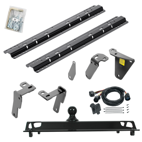 For 2013-2024 RAM 3500 Custom Industry Standard Above Bed Rail Kit + 25K Pro Series Gooseneck Hitch + In-Bed Wiring (For 5'8 or Shorter Bed (Sidewinder Required), w/o Factory Puck System Models) By Reese