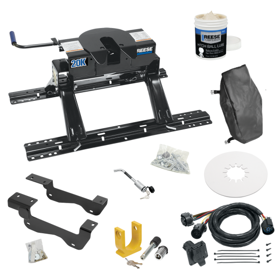 For 2015-2020 Ford F-150 Custom Industry Standard Above Bed Rail Kit + 20K Fifth Wheel + In-Bed Wiring + King Pin Lock + Base Rail Lock + 10" Lube Plate + Fifth Wheel Cover + Lube (For 5'8 or Shorter Bed (Sidewinder Required), Except Raptor, w/o Fact