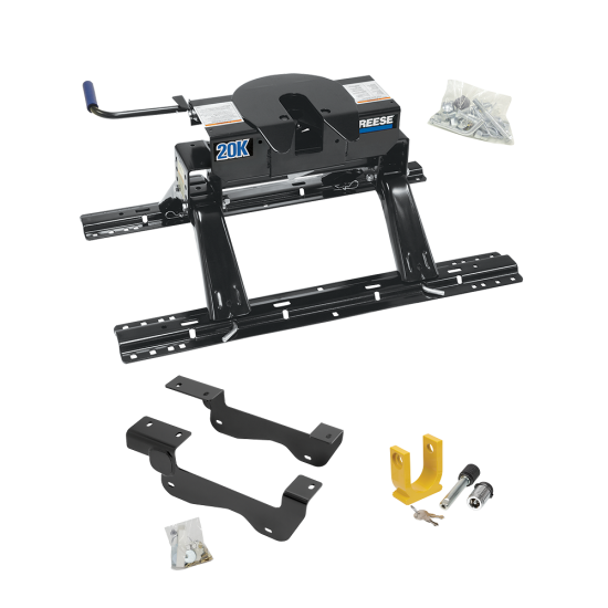 For 2015-2020 Ford F-150 Custom Industry Standard Above Bed Rail Kit + 20K Fifth Wheel + King Pin Lock (For 5'8 or Shorter Bed (Sidewinder Required), Except Raptor, w/o Factory Puck System Models) By Reese