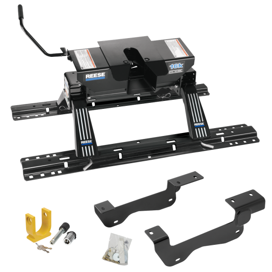 For 2015-2020 Ford F-150 Custom Industry Standard Above Bed Rail Kit + 16K Fifth Wheel + King Pin Lock (For 5'8 or Shorter Bed (Sidewinder Required), Except Raptor, w/o Factory Puck System Models) By Reese