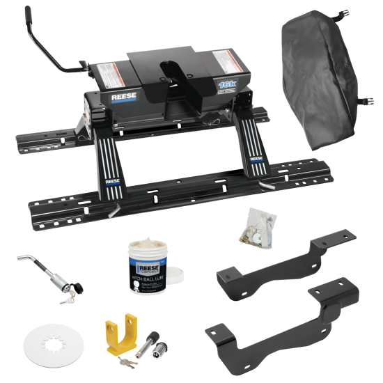 For 2015-2020 Ford F-150 Custom Industry Standard Above Bed Rail Kit + 16K Fifth Wheel + King Pin Lock + Base Rail Lock + 10" Lube Plate + Fifth Wheel Cover + Lube (For 5'8 or Shorter Bed (Sidewinder Required), Except Raptor, w/o Factory Puck System 