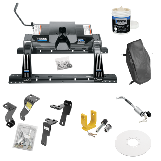 For 2006-2008 Dodge Ram 1500 Custom Industry Standard Above Bed Rail Kit + 16K Fifth Wheel + King Pin Lock + Base Rail Lock + 10" Lube Plate + Fifth Wheel Cover + Lube (For 5'8 or Shorter Bed (Sidewinder Required), Mega Cab, w/o Factory Puck System M