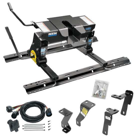 For 2006-2008 Dodge Ram 1500 Custom Industry Standard Above Bed Rail Kit + 16K Fifth Wheel + Square Slider + In-Bed Wiring (For 6-1/2' or Shorter Bed, Mega Cab, w/o Factory Puck System Models) By Reese